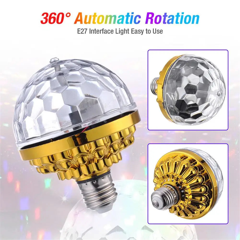 Mini RGB Projection Lamp Colorful Magical Ball Lamps With Holder Switch 360 Degrees Automatic Rotating Party DJ Disco Ball Light