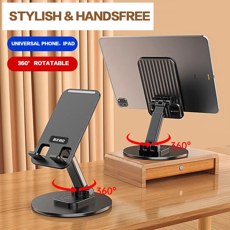 Universal Phone Stand On Desk 360° Rotating Multi-Angle Non-Slip Metal Base Foldable For Office,iPhone13 14 15Pro Xiaomi Samsun