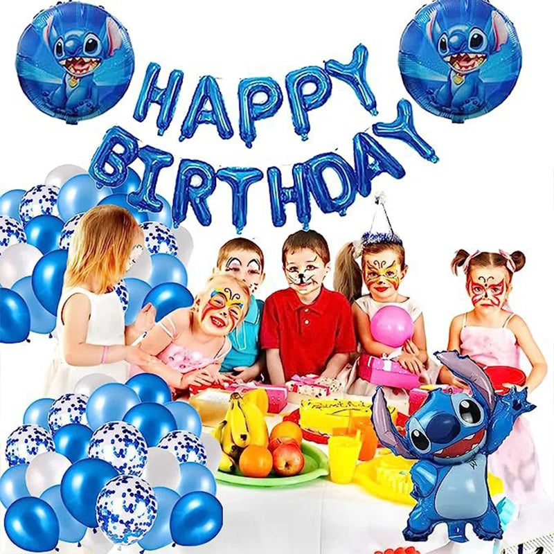 34pcs Blue Pink Stitch Foil Balloon Set HAPPY BIRTHDAY Banner Balloon Baby Shower Kids Cartoon Stitch Theme Birthday Party Decor
