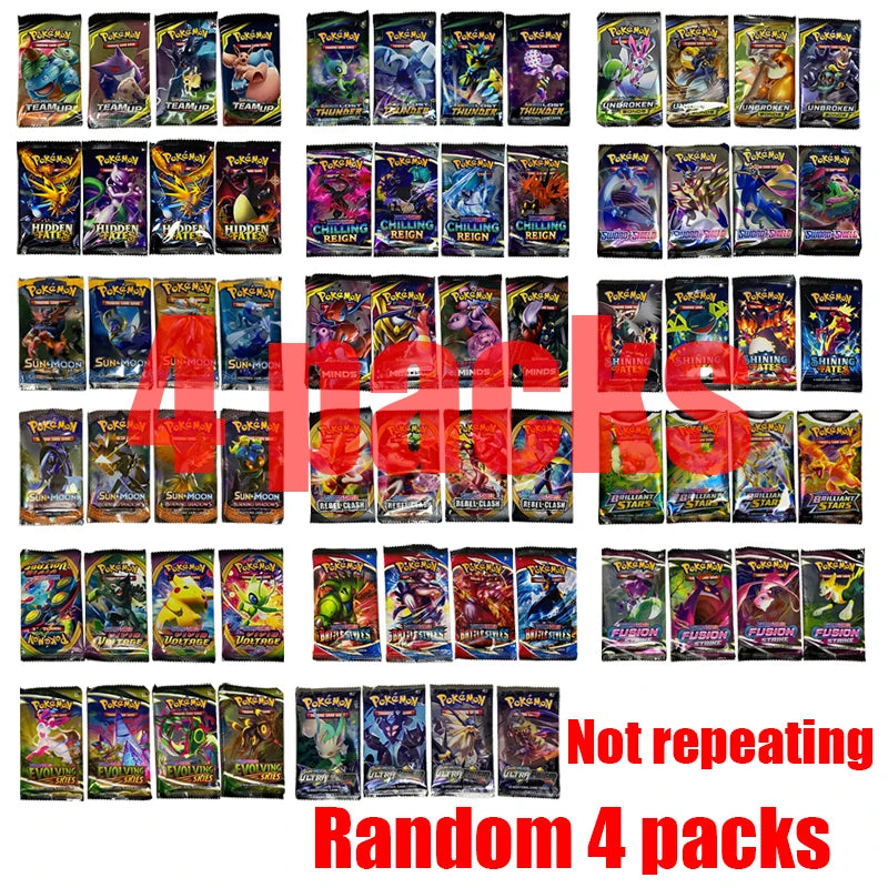 4/12packa Pokemon Cards GX Tag Team Vmax EX Mega Energy Shining Game Battle Carte Trading Collection Cards Toys Children Gifts