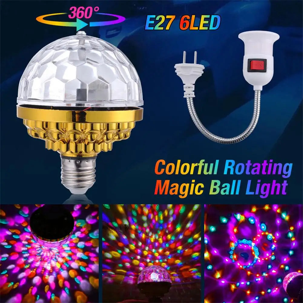 Mini RGB Projection Lamp Colorful Magical Ball Lamps With Holder Switch 360 Degrees Automatic Rotating Party DJ Disco Ball Light