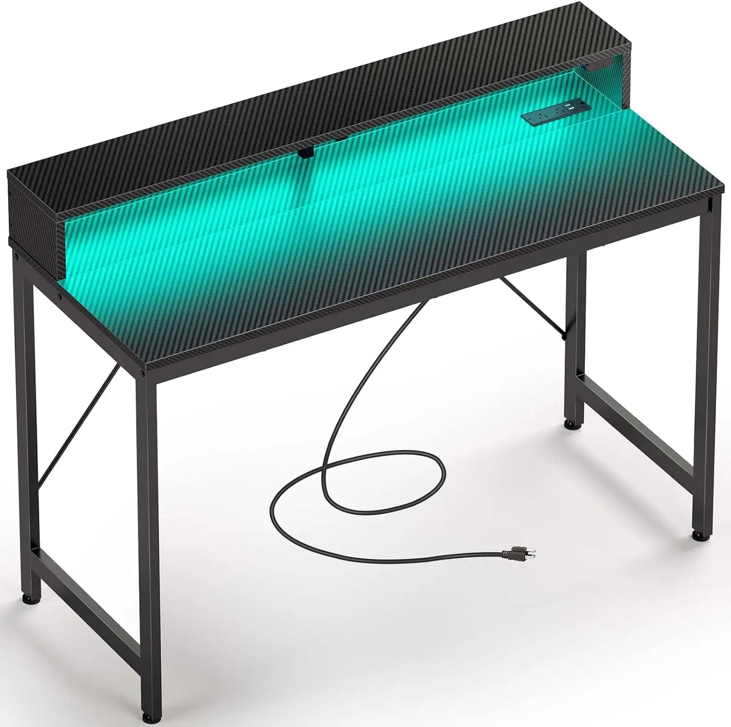 bureau gaming 39 pouces avec LED et prises de courant, bureau avec étagère