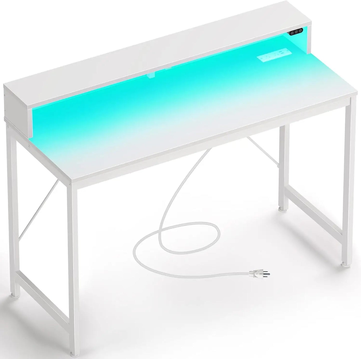 bureau gaming 39 pouces avec LED et prises de courant, bureau avec étagère