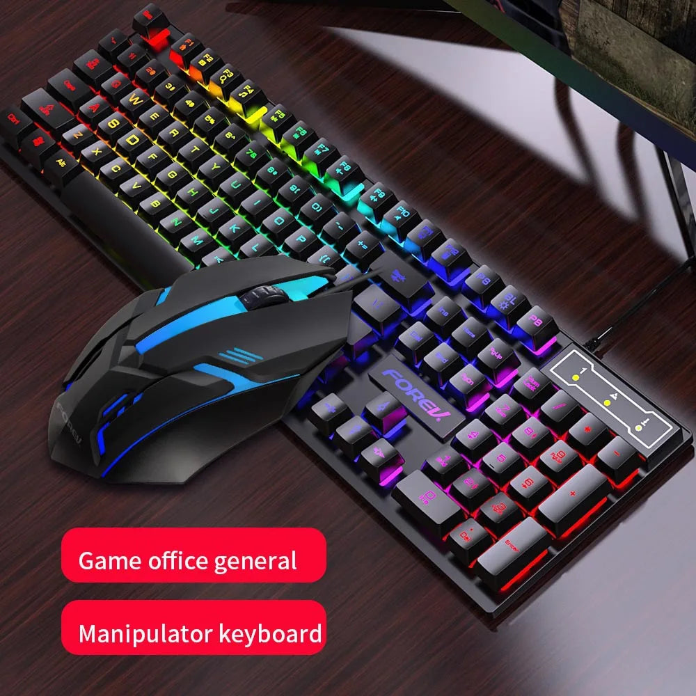 Ensemble clavier et souris filaires de jeu FVQ305s, rétroéclairage USB RVB pour ordinateur de bureau, lumière arc-en-ciel à LED