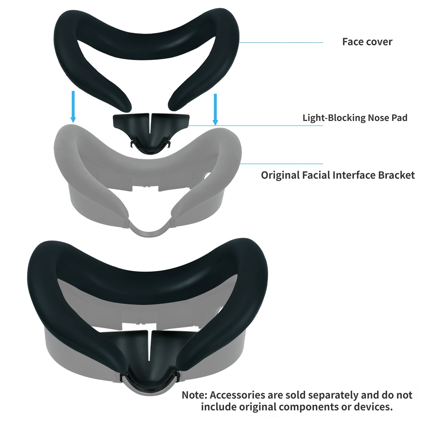 Halo Strap for Meta Quest 3 Controller Covers Lens Cap Light-Blocking Silicone Nose Pad and Face Cover For Quest 3 Accessories