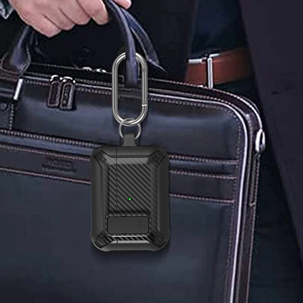 Security Lock Cover For Airpods Pro 2 Case Luxury Carbon Fibre Switch Earphone Case With Keychain For Airpods 3 1 Shockproof Box