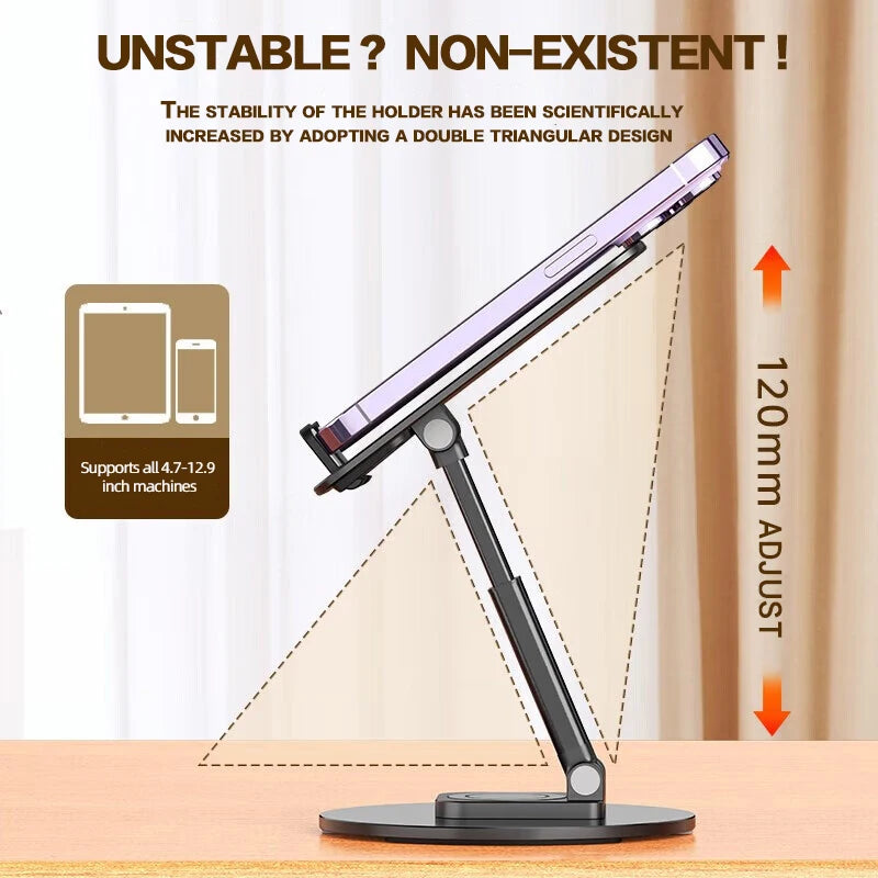 Universal Phone Stand On Desk 360° Rotating Multi-Angle Non-Slip Metal Base Foldable For Office,iPhone13 14 15Pro Xiaomi Samsun