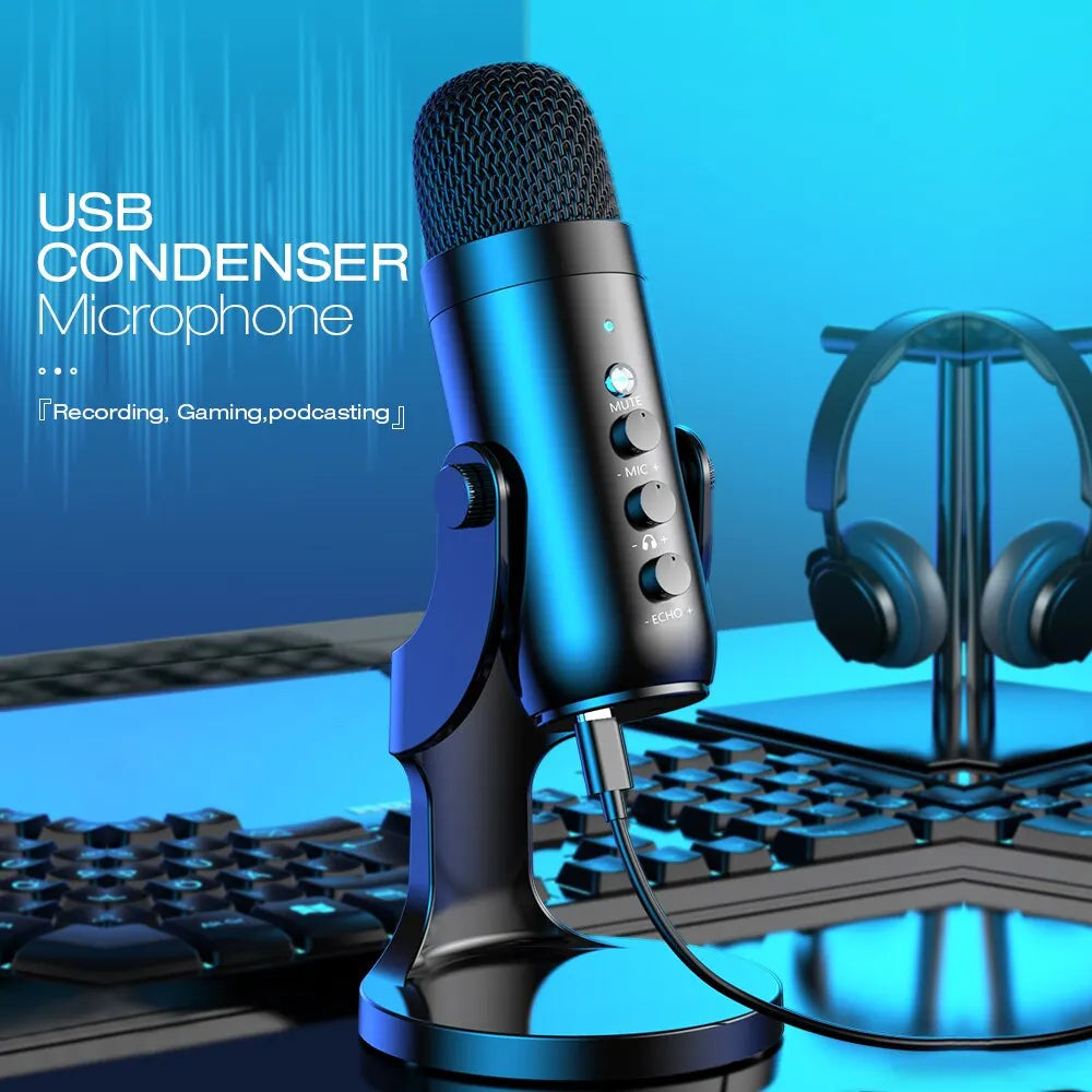 Microphone USB pour PC Mac Gaming Enregistrement Streaming Podcasting, Micro à condensateur pour ordinateur avec adaptateur téléphonique Sortie casque