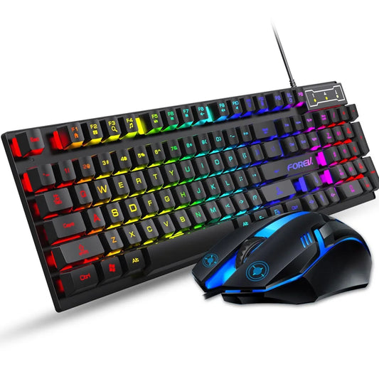 Ensemble clavier et souris filaires de jeu FVQ305s, rétroéclairage USB RVB pour ordinateur de bureau, lumière arc-en-ciel à LED