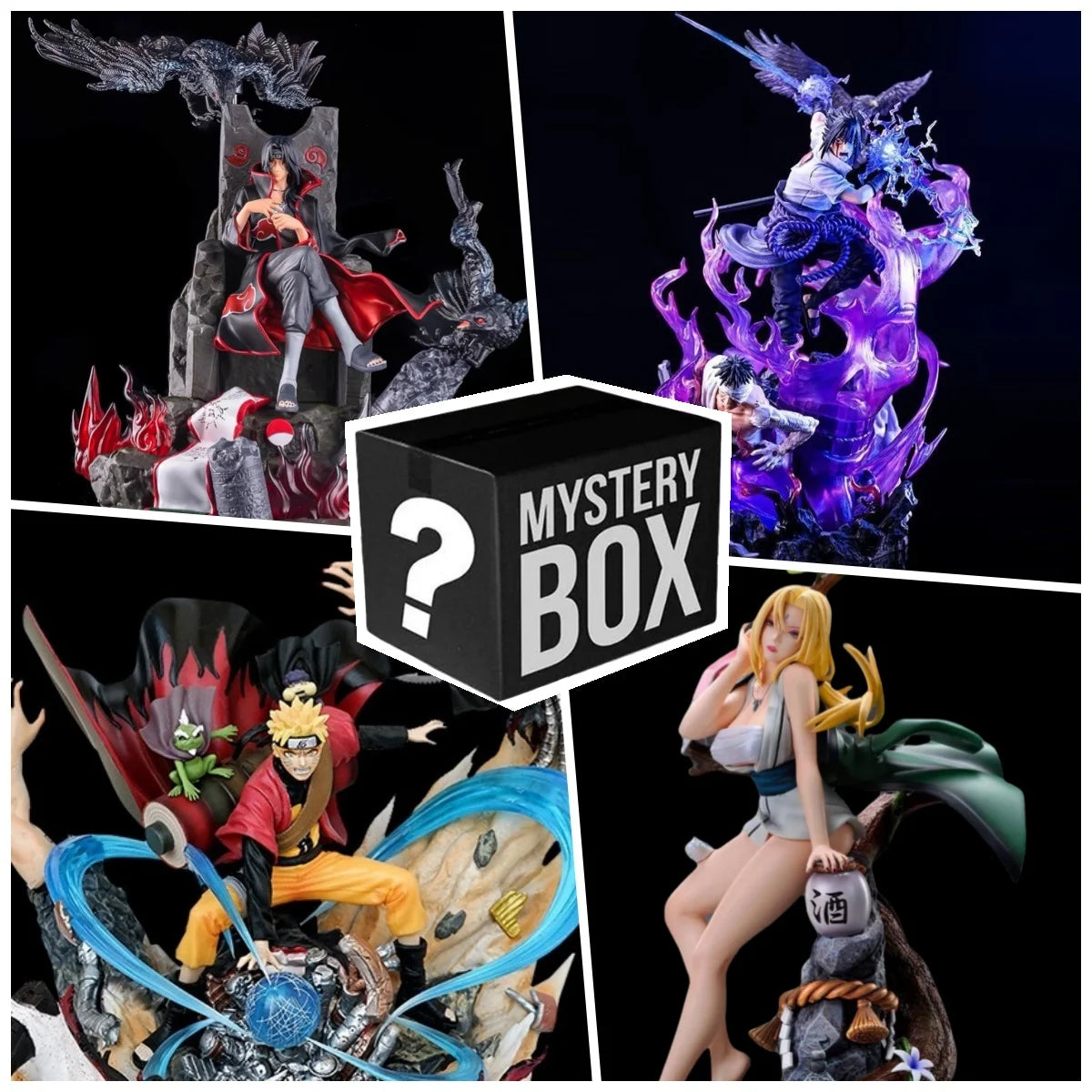 Coffret mystère de figurines Naruto Anime 10-30 cm Coffret mystère surprise Sasuke Kakashi Tsunade Coffret porte-bonheur Lucky Strike Achetez-en 1 et obtenez-en 3