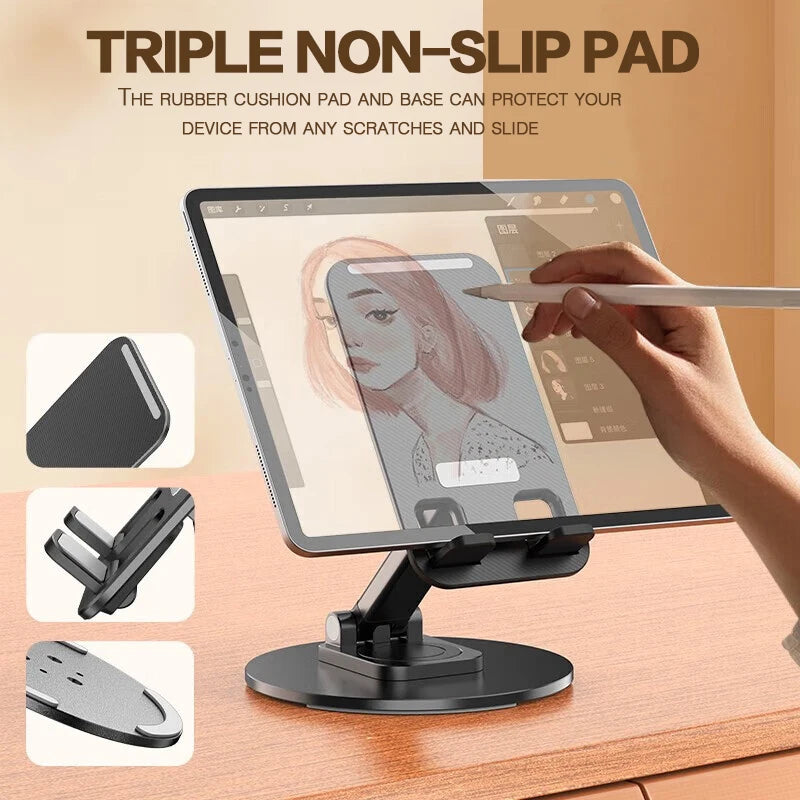 Universal Phone Stand On Desk 360° Rotating Multi-Angle Non-Slip Metal Base Foldable For Office,iPhone13 14 15Pro Xiaomi Samsun