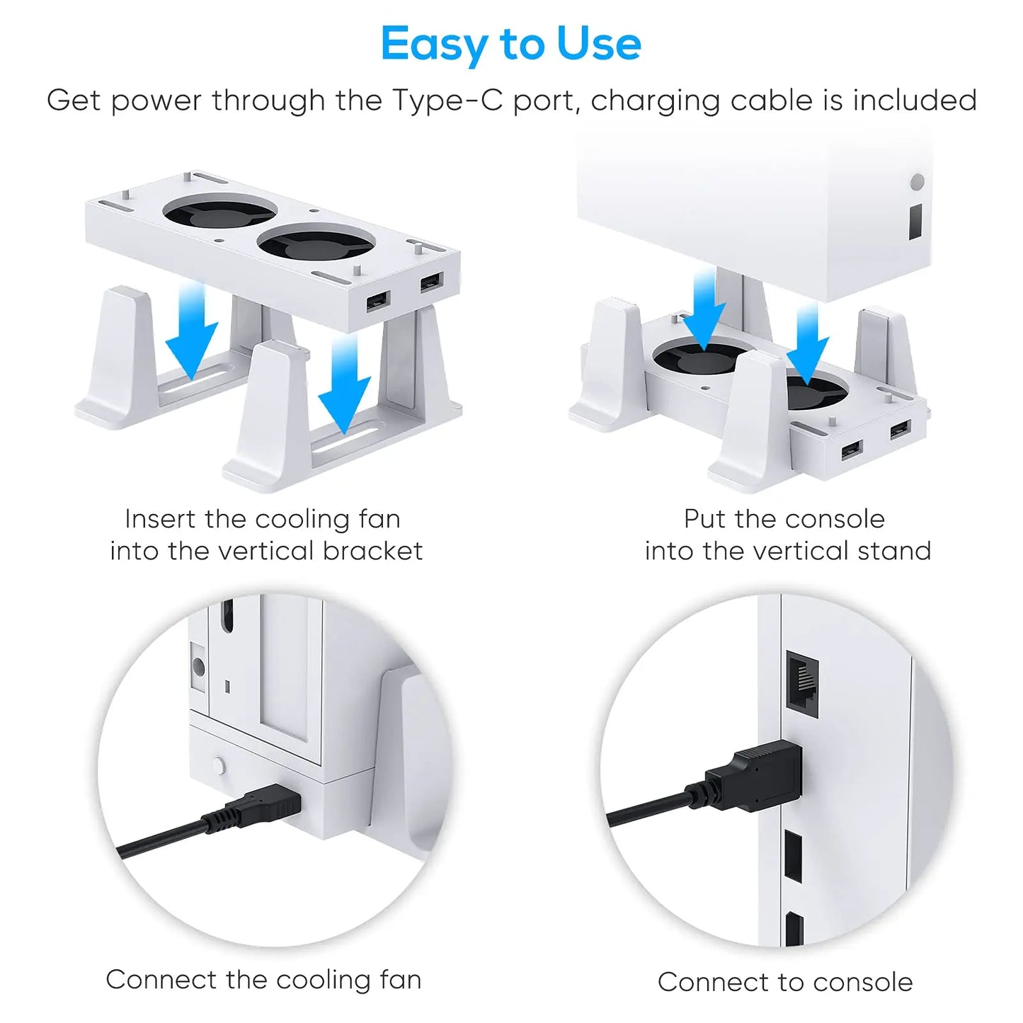 for Xbox Series S Cooling Fan Console Vertical Stand Holder External Cooler 2 USB Ports Fans 3 Speeds for Xbox Series S Console