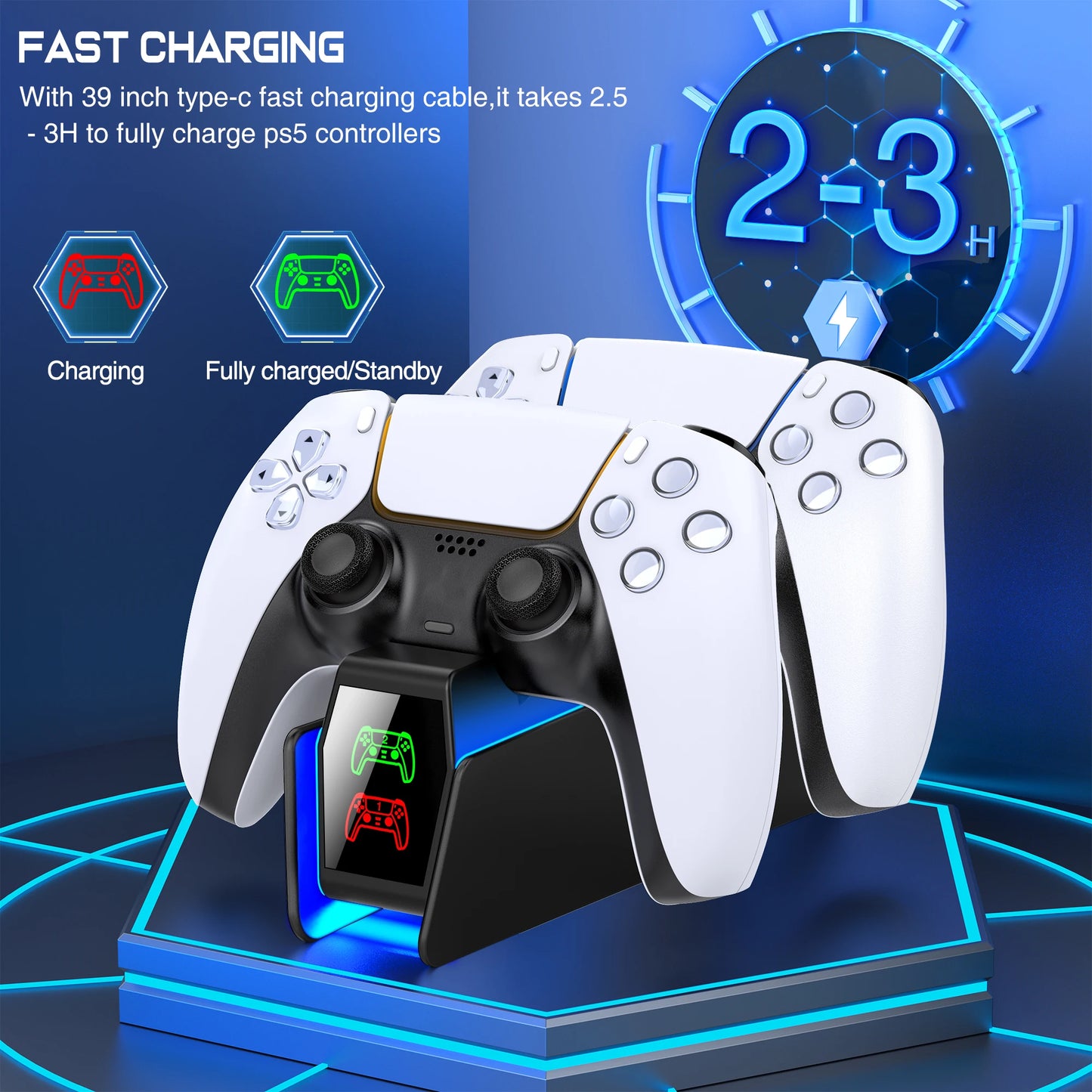 PS5 Controller Charger with RGB Light Dual Stand Charger Dock PS5 Controller Charging Station Accessories for PlayStation 5